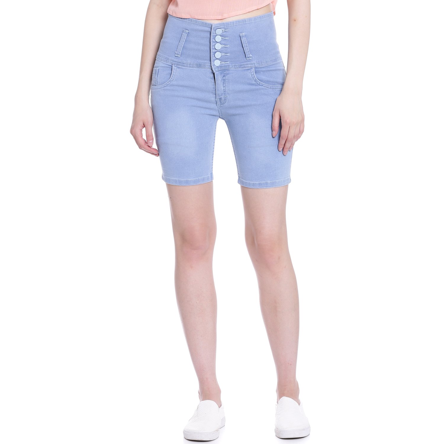 broadstar women denim ice blue short