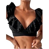 Floerns Women's Swimwear Ruffle Trim Bikini Top Bathing Suit Bikini Bralette