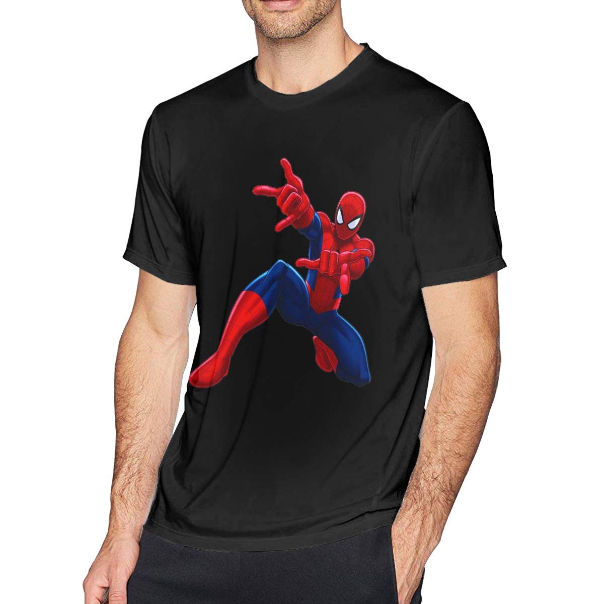 Lianliya Customized Spiderman Crew Neck For Adult , Black T Shirt