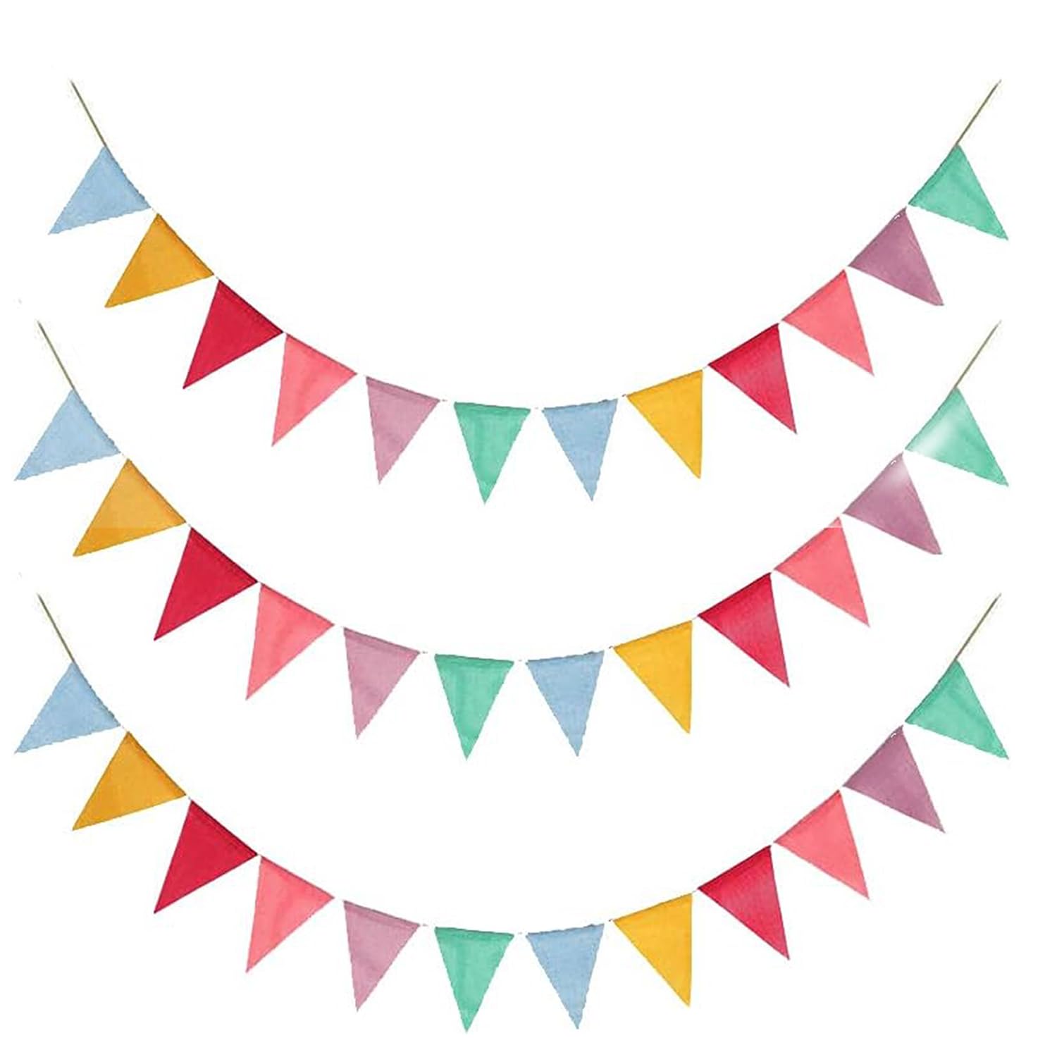 Pack of 3 Pennant Banner Flags, Burlap Cotton Colourful Triangle Flag, Triangle Bunting Flag Banners for Party, Birthdays, Festivals, Christmas Strap Hanging Decorations