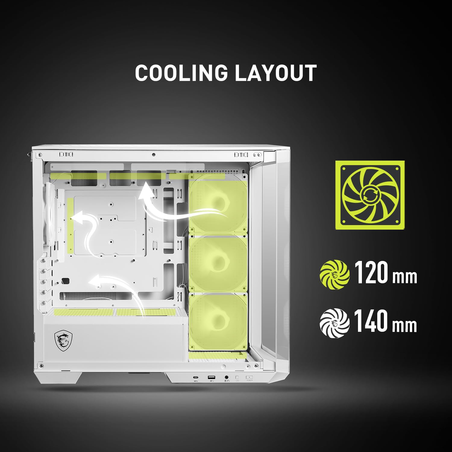 MSI MAG PANO M100R PZ White - Premium Mid-Tower Gaming PC Case - Tempered Glass Side Panel - ARGB 120mm Fans - Liquid Cooling Support up to 360mm Radiator - White Color Case