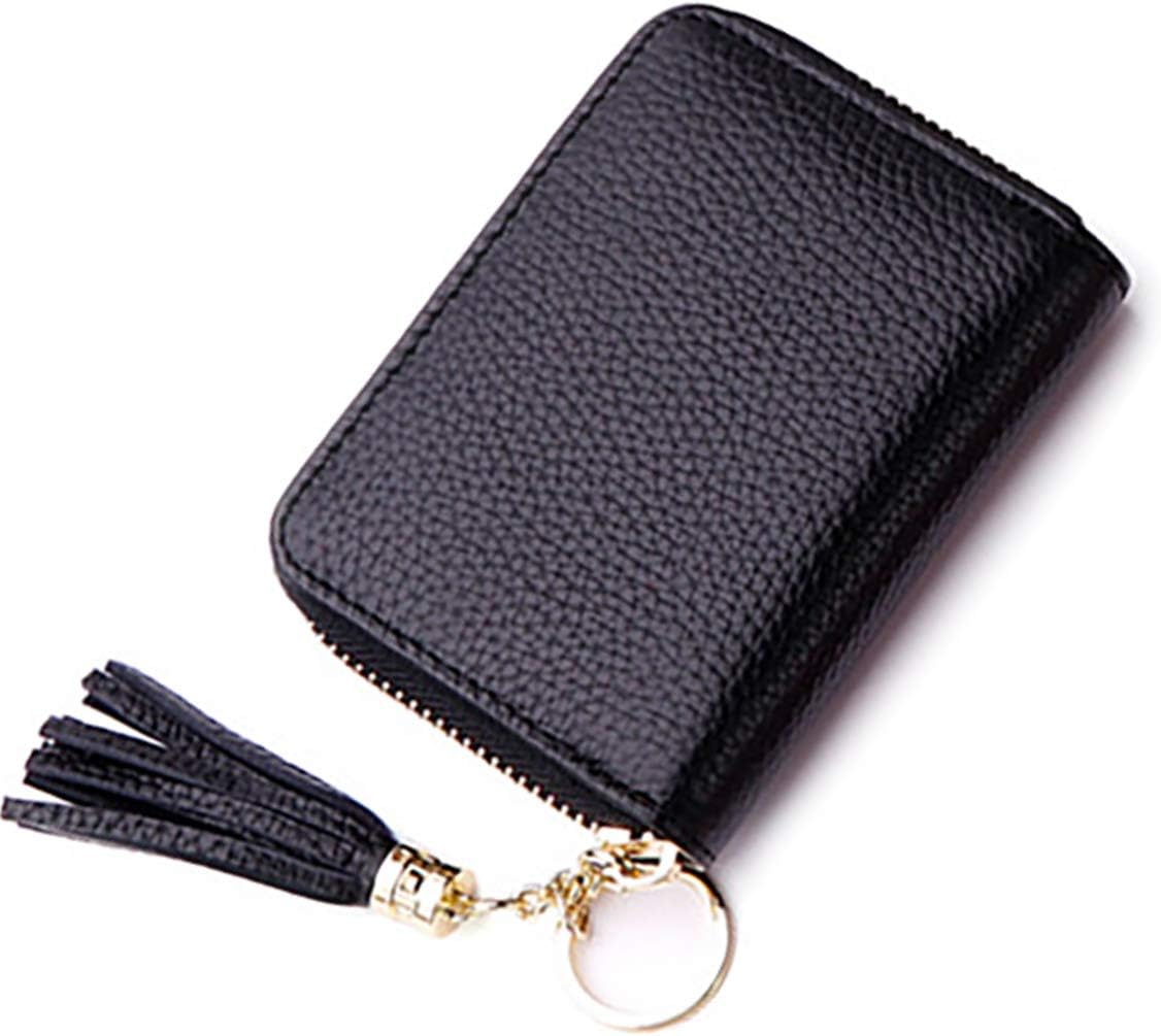 ZhengYue Credit Card Holder Blocking PU Leather Mini Credit Card Wallet Purse Key Chain with Zipper for Women Men Black