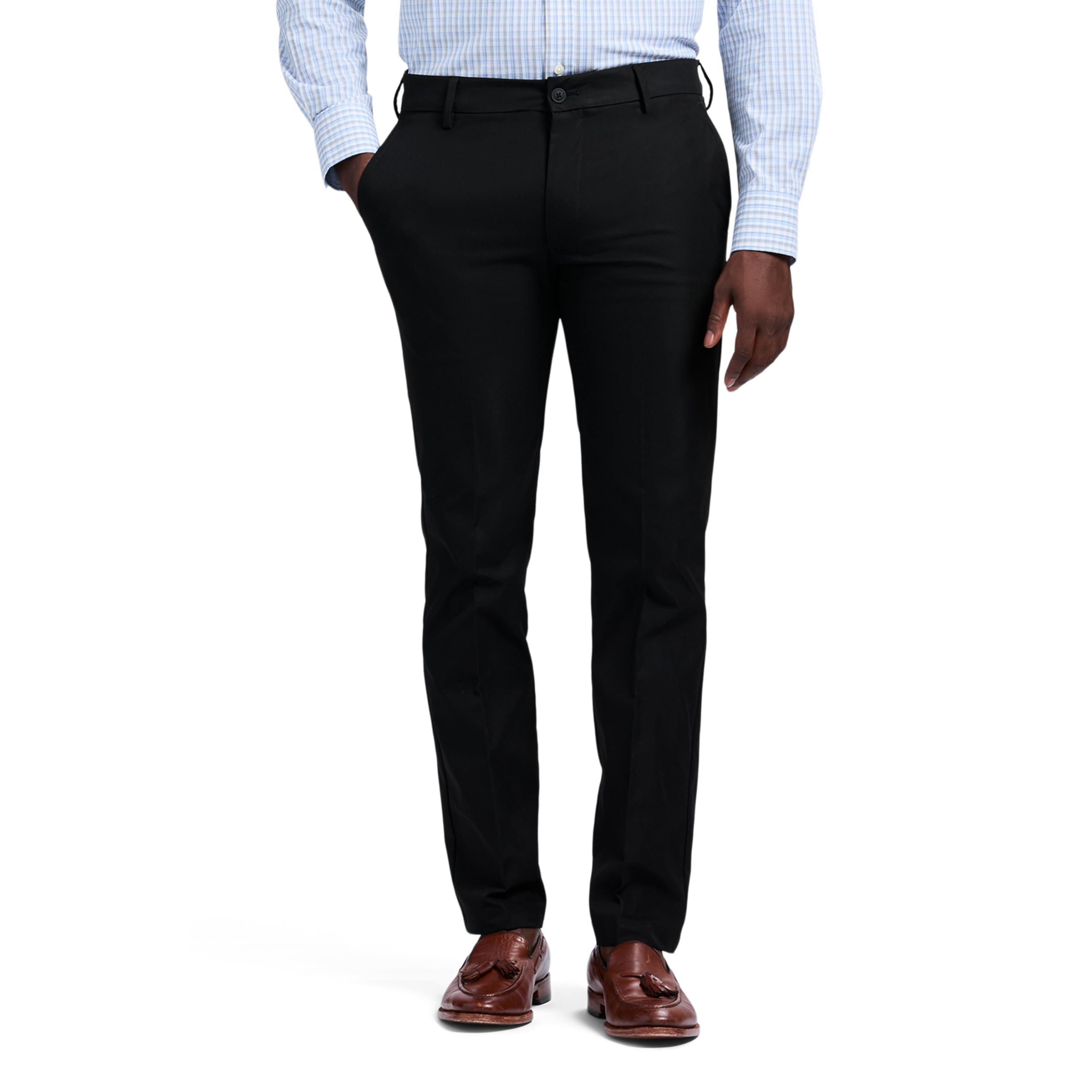Izod Men’s Chino Dress Pant Cotton Touch Performance, Black, 34W x 32L