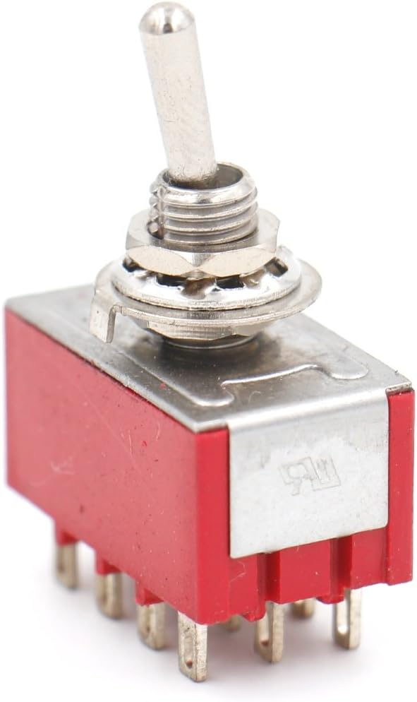 Heschen Miniature Toggle Switch, MTS-403, ON-OFF-ON, 4PDT, 12 Pin, 2A 250V, 5A 125V, Pack of 2 (MTS-403), Red - Image 3