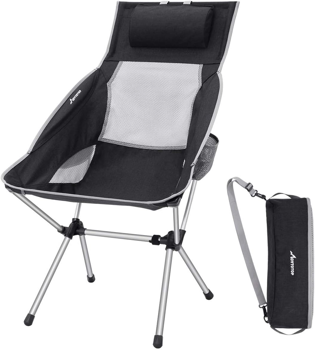 MOVTOTOP Camping Chair with Adjustable Pillow, Lightweight Folding Camping Chair, Outdoor Compact Chairs with High Backrest and Carry Bag for Travel, Picnic, Fishing, Festival, Hiking, Backpacking