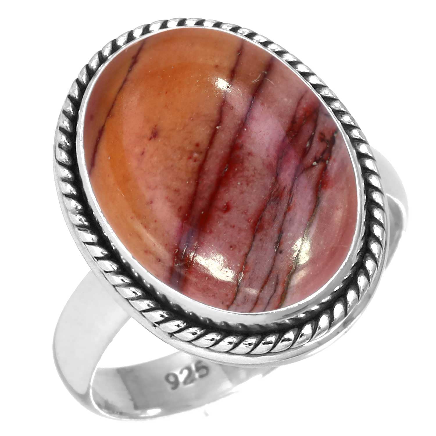 JEWELOPORIUM Boho Handmade Jewelry Chunky Natural Gemstone Tiger Eye, Crystal, Pearl, Garnet Oval Genuine 925 Sterling Silver