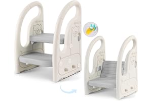 Onasti Toddler Step Stool for Bathroom Sink, Adjustable 2 Step Stop for Kids with Handles, Toilet Stool Potty Training, Plastic Ladder Toddler Helper Stool for Bedroom Kitchen Counter Grey White