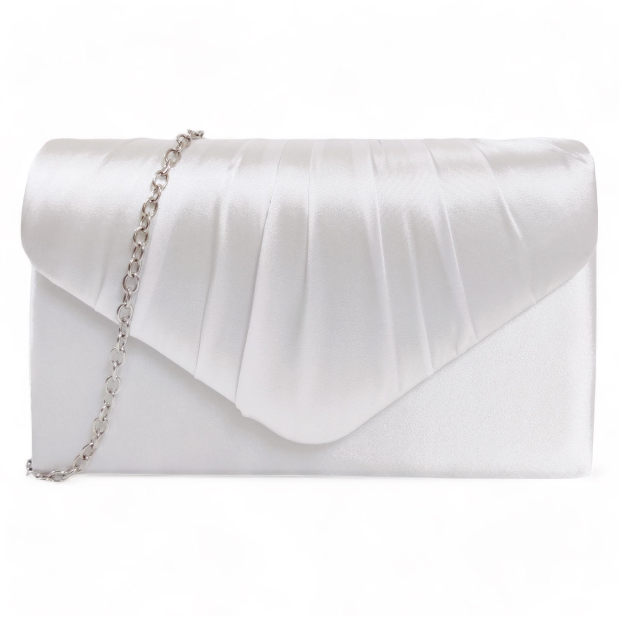 fi9® LADIES SATIN PARTY PROM BRIDAL EVENING CLUTCH HAND BAG PURSE HANDBAG (White)
