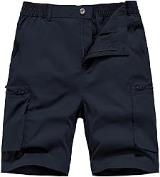 QPNGRP Men's 9" Inseam Stretch Waist Zipper Cargo