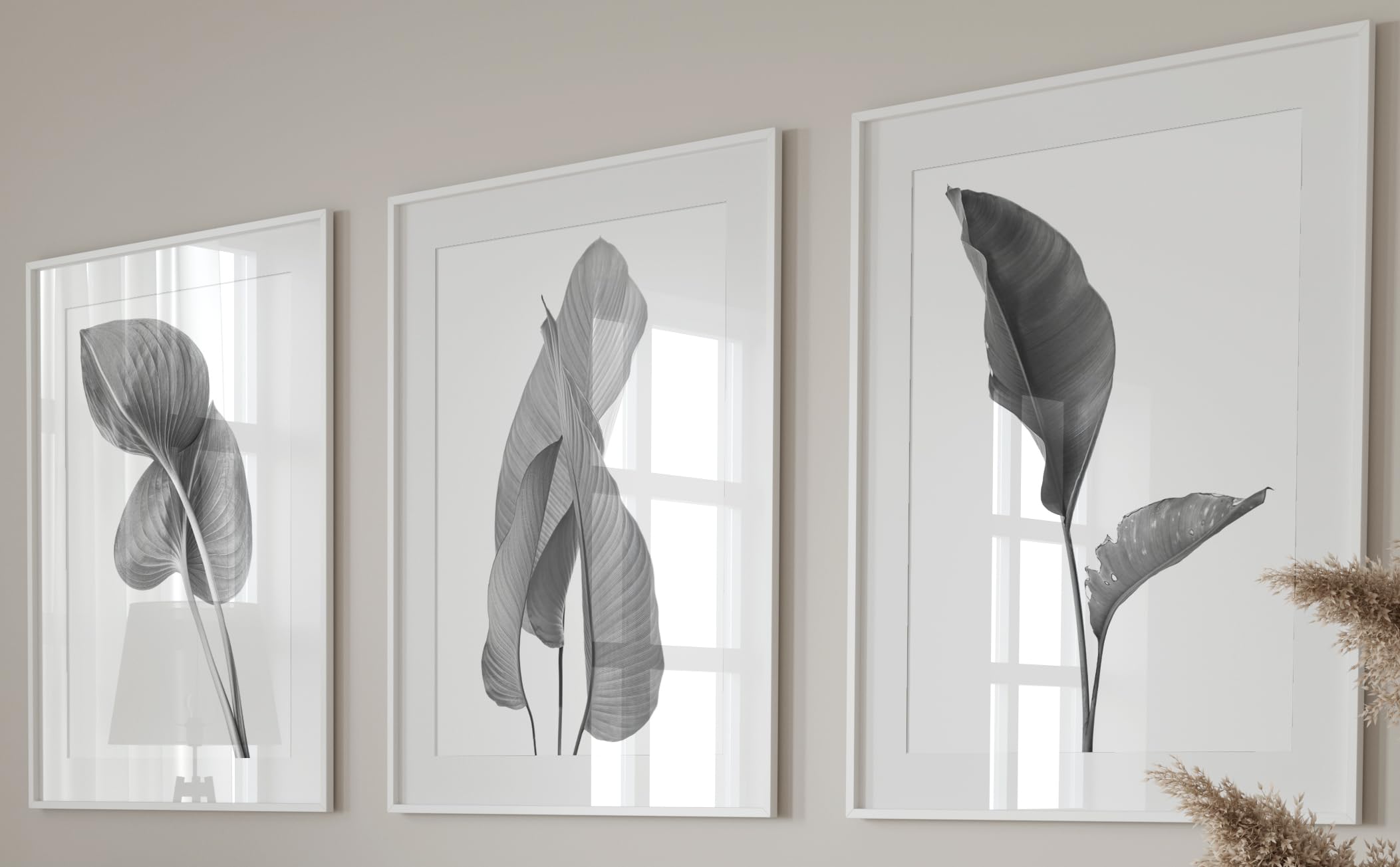 Eviepops Prints Grey Exotic Tropical Leaves Wall Art Set of 3 Unframed Prints, Botanical Plant Leaf Decor, Living Room Bedroom Bathroom Office Poster Home Decor, Photographic Print (A3) — image 1
