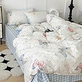 Nayoroom Butterfly Duvet Cover Queen Size Reversible Blue White Gingham Bedding Set 3 Pcs Kids Girls Colorful Butterflies Comforter Cover with Zipper Closure Soft Breathable Microfiber