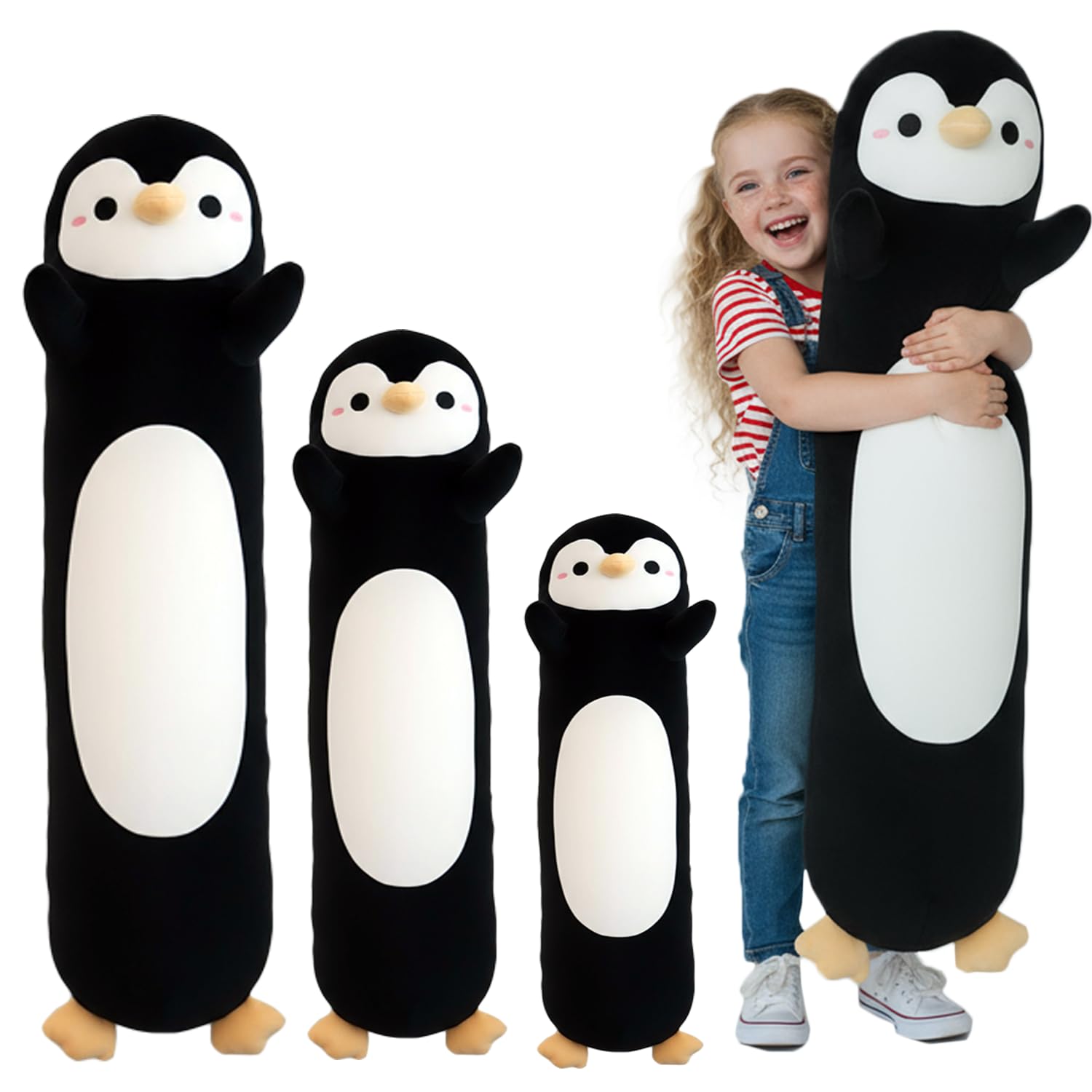 Kekeso Penguin Plush, Long Penguin Plush Pillow Ultra Soft Huggable Stuffed Animal Body Pillow for Kids Adults (Black, 110cm/43.31in) — image 1