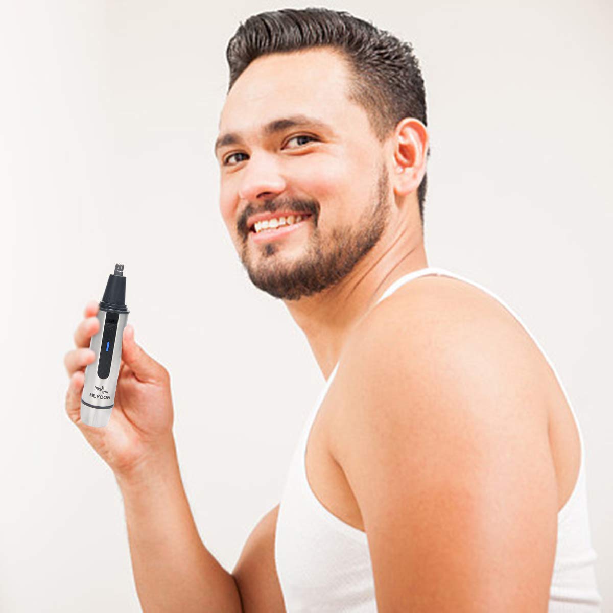 HLYOON 3 in 1 Nose & Ear Hair Trimmer with LED Light, Wet/Dry, Waterproof Stainless Steel, Beard and Eyebrow Grooming Set, Battery-Operated