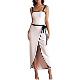 winkbay Women's 2 Piece Going Out Outfits Elegant Square Neck Sleeveless Bodysuit and Wrap Midi Skirt Set