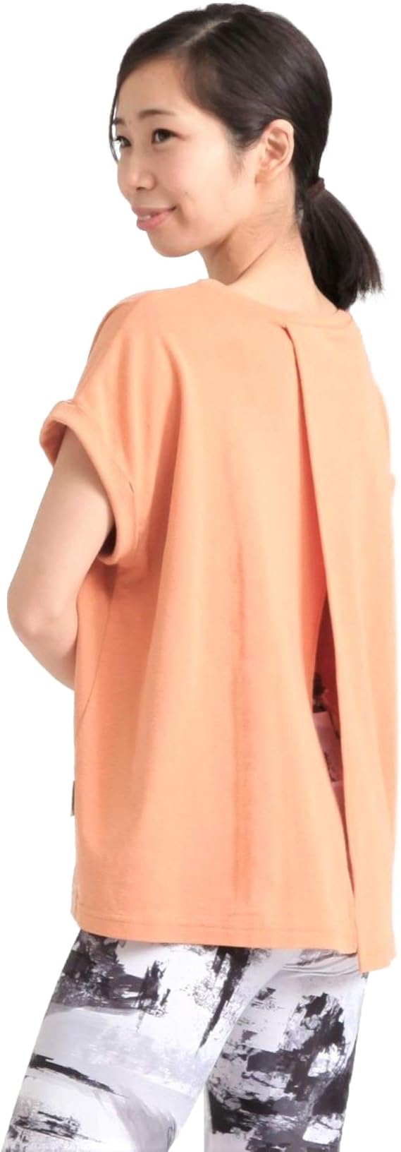 Amazon ジュリエ ヨガウェア ベルギーリネン バックスリット Tシャツ レディース 1 オレンジ Tシャツ カットソー 通販