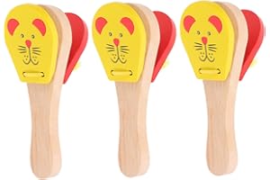 FRCOLOR 3pcs Wooden Castanets Hand Clappers for Early Music Learning Animal Themed Percussion Instruments