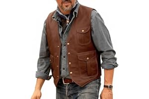 GOKTOG Men Genuine Cowhide Leather Brown Vintage Waistcoat, Western Sleeveless Vest Cowhide