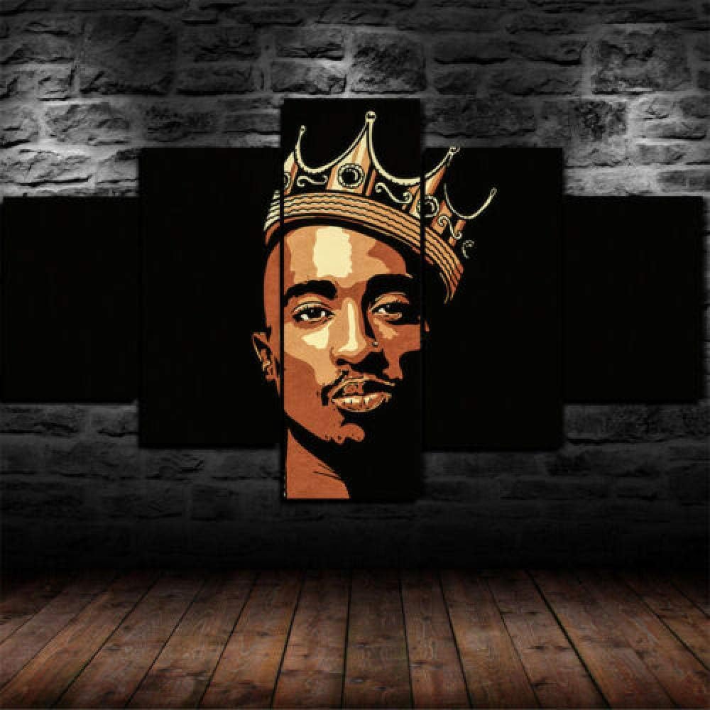 Malqx Prints On Canvas Framed King 2Pac Tupac Shakur Rapper 5 Piece Canvas Home Decor Wall Art Decor
