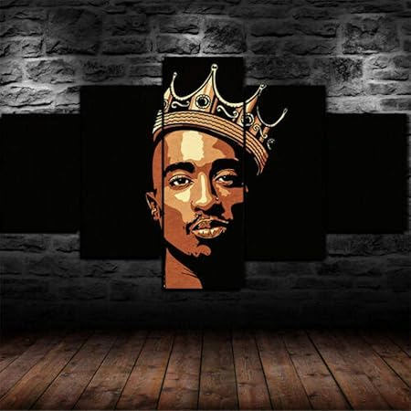 Yywife 5 Pcs Wood Frame Modern Art Oil Painting Print Canvas Picture Home Wall Decoration Room Bedroom Bedside Decor Background Wallpaper King 2pac Tupac Shakur Rapper Amazon Co Uk Kitchen Home