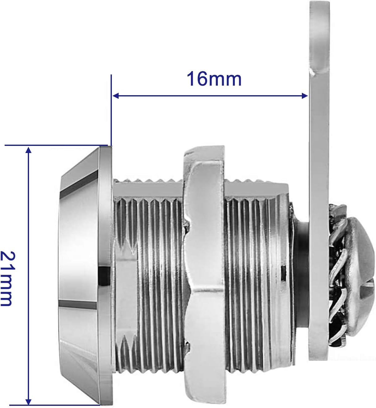 Hicello Cylinder Tubular Cam Lock diameter 18mm x 16mm Barrel, 90 Degree Rotation, with 2 Round Keys - Image 5