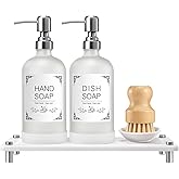 Johamoo Dish Soap Dispenser Set for Kitchen 16oz Glass Bottle with Stainless Steel Pump, Instant Dry Tray, Perfect for Kitchen Decor and Bathroom Accessories, Women’s Gifts for Christmas