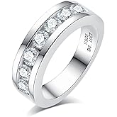 AnuClub Moissanite Wedding Band Half Eternity Rings D Color VVS1 925 Sterling Silver Anniversary Band Rings for Men with Certificate