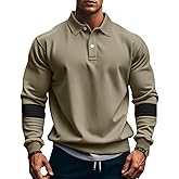 TRFIC Mens Quarter Sweatshirt Casual Long Sleeve Polo Collar Quilted Sweatshirt Striped Button Pullover Shirts