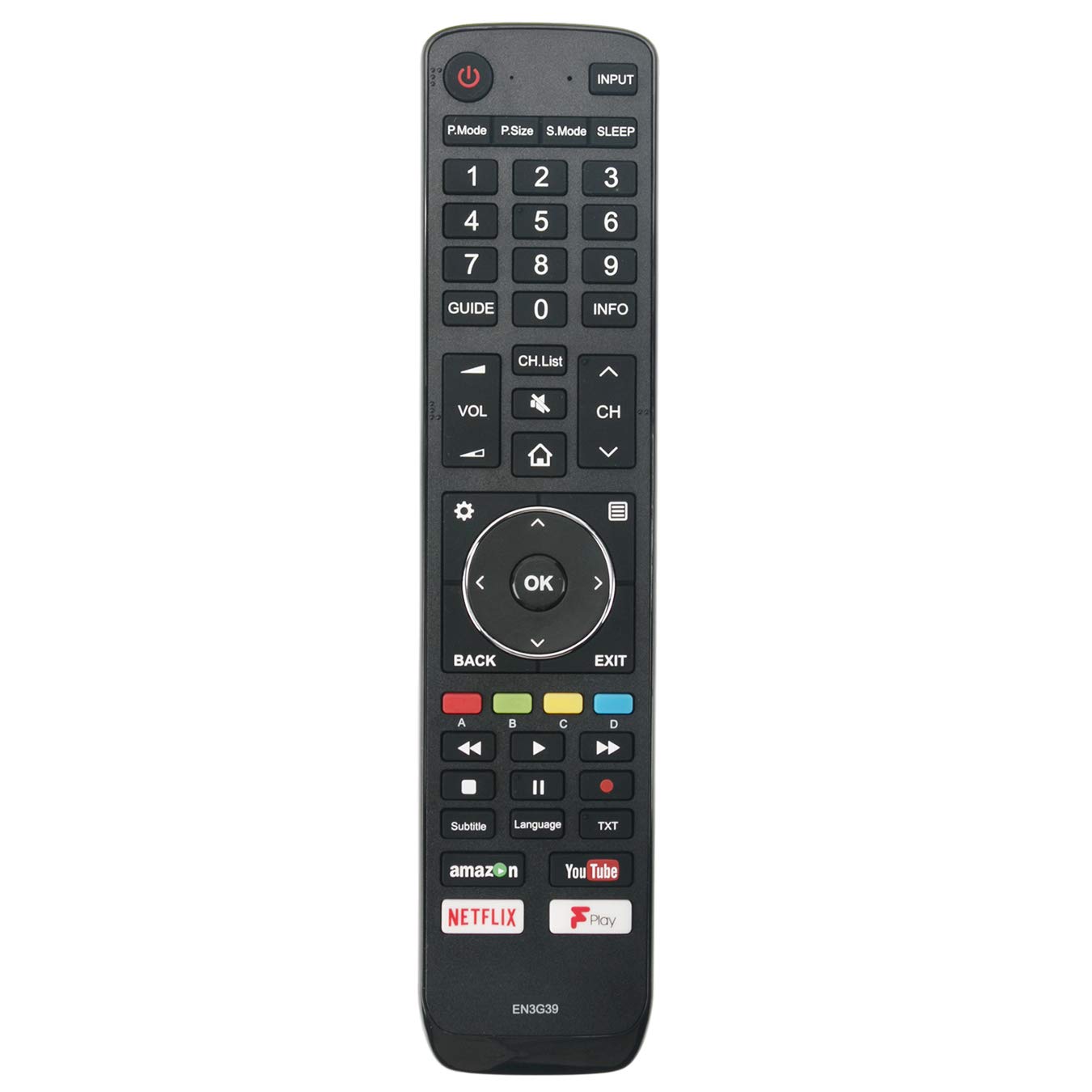 VINABTY EN3G39 Replacement Remote Control Fit for Hisense TV H49N5500 H49N5500UK H43A6200 H43A6200UK H49N5500 H49N5500UK H50N5300 H50N5300UK H55A6200 H55A6200UK H49N5700 H49N5700UK H65A6200 H65A6200UK
