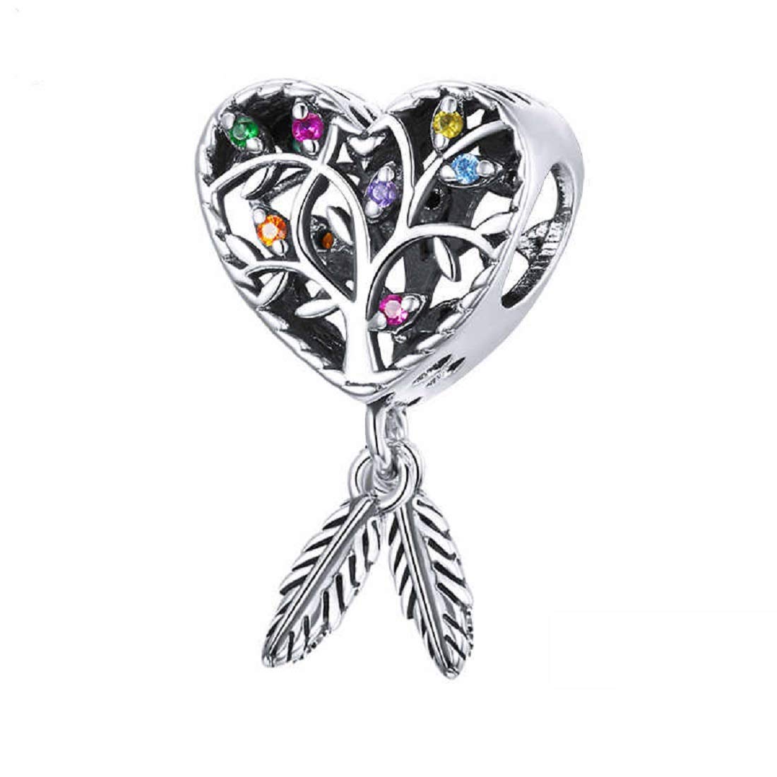 FeatherWish Dream Catcher Family Tree Charm 925 Sterling Silver Love Heart Bead Fits And Compatible With Pandora Bracelets Gift Birthday Sister Daughter Friend Christmas