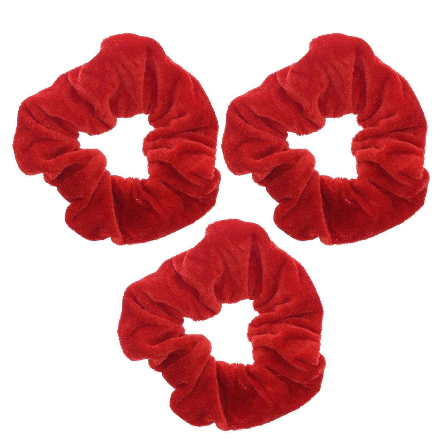 Topkids Accessories - Velvet Scrunchie Scrunchies Elastic Hair Band Ponytail Holders Hair Scrunchie Hair Bobbles Hair Accessories for Women, Ladies, Girls - Pack of 3 (Red)