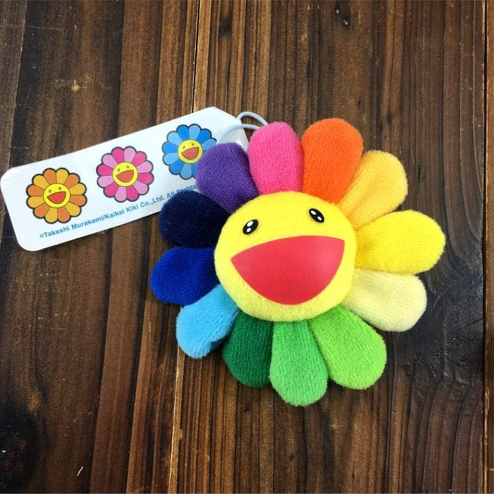 Sunflower Plush Brooch Cute Rainbow Fake Sunflowers Doll Keychain Hanging Sun Flower Plush Brooch Murakami Ornaments Bag…