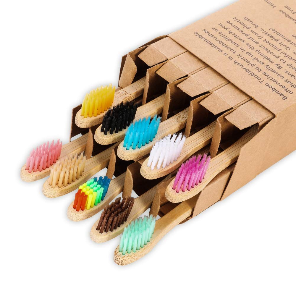 Yorgewd 10 Pack Kids Bamboo Toothbrush, Natural Children Toothbrushes Soft Bristles Ergonomic Biodegradable Handle Eco Toothbrush for Kids BPA Free