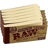 Raw Rolling Papers Perforated Wide Cotton Filter Tips 6 Pack = 300 Tips