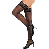 RSLOVE Women's Lace Top Thigh High Sheer Stockings Antiskid Silicone Ultra Shimmery Pantyhose