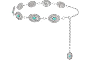 XZQTIVE Women Boho Chain Belts For Dresses Jeans Western Cowgirl Waist Links Belt Adjustable Metal Concho Belt