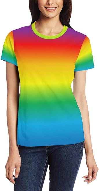 XiangHeFu T Shirt for Women Girls Abstract Rainbow Colorful Stripe Custom Short Sleeve: Amazon 