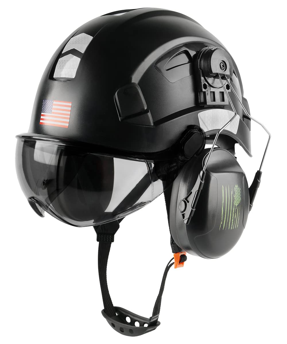 Photo 1 of Safety Helmet Hard Hat with Visor and Ear Protection Adjustable Lightweight Vented ABS Work Helmet for Men Women 6-Point Suspension ANSI Z89.1 Approved Ideal for Industrial & Construction
