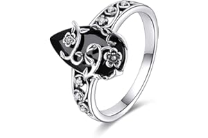 YFN Black Tourmaline Ring Sterling Silver Black Crystal Rings Healing Jewelry Spiritual Protection Gifts for Women Girls