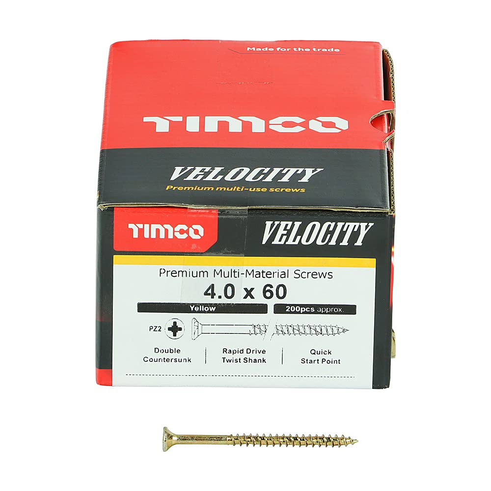 TIMCO Velocity Premium Multi-Use Countersunk Gold Woodscrews - 4.0 x 60 - Box of 200 — image 1