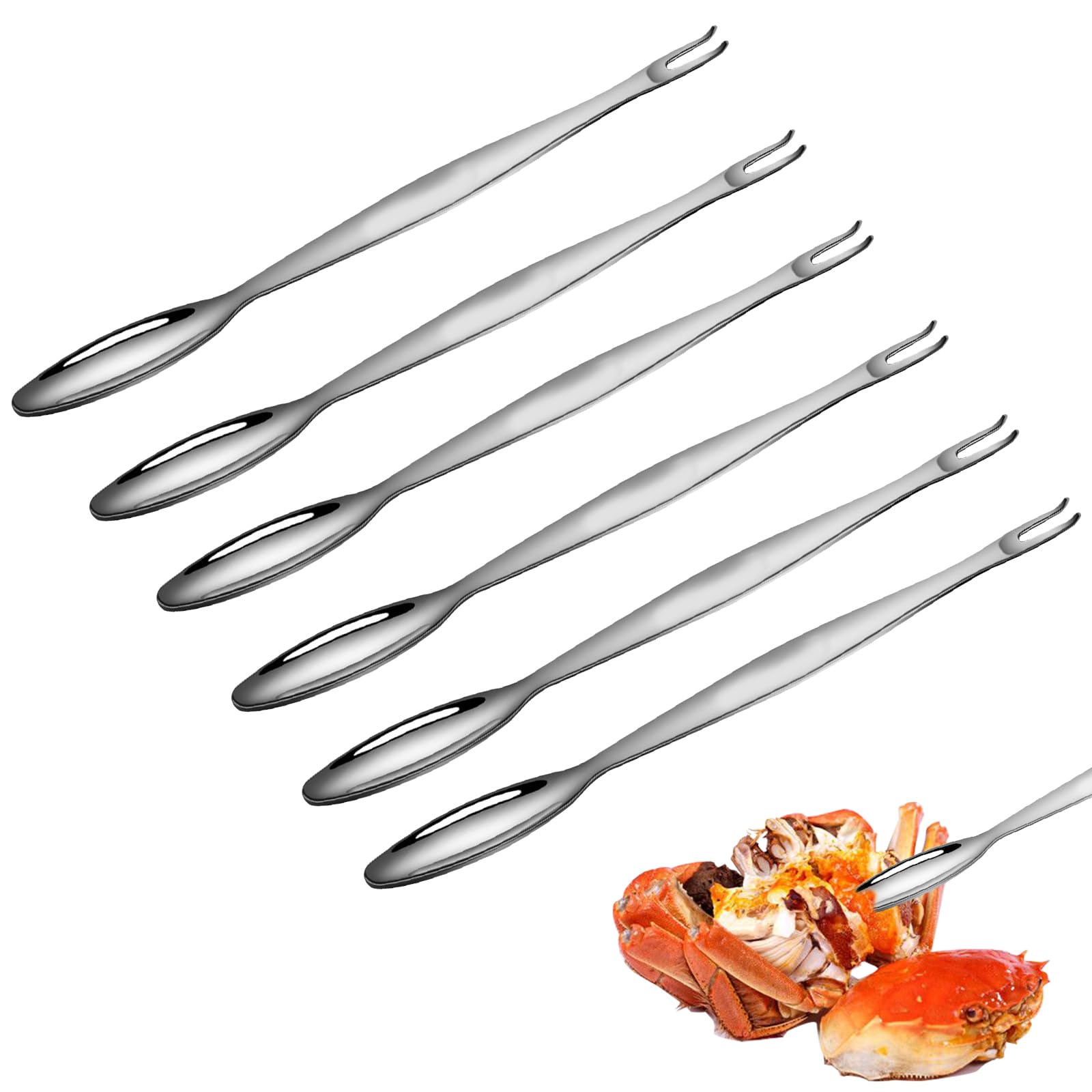 Seafood Forks Picks, 6pcs 7.9in Long Lobster Crackers and Picks Stainless Steel Lobster Pickers Seafood Crackers Tool for Home Restaurant