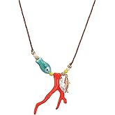 KURTCB Coral Fish Necklace Boho Beachy Hawaiian Coastal Jewelry for Women Men Colorful Summer Beach Ocean Beaded Necklace