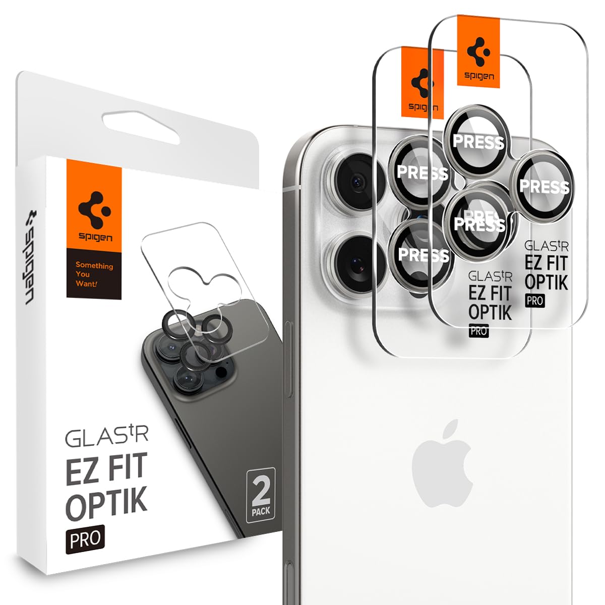 Spigen Glas.tR EZ Fit Optik Pro Tempered Glass Camera Lens Protector for iPhone 16 Pro, iPhone 16 Pro Max - White Titanium (2P) — image 1