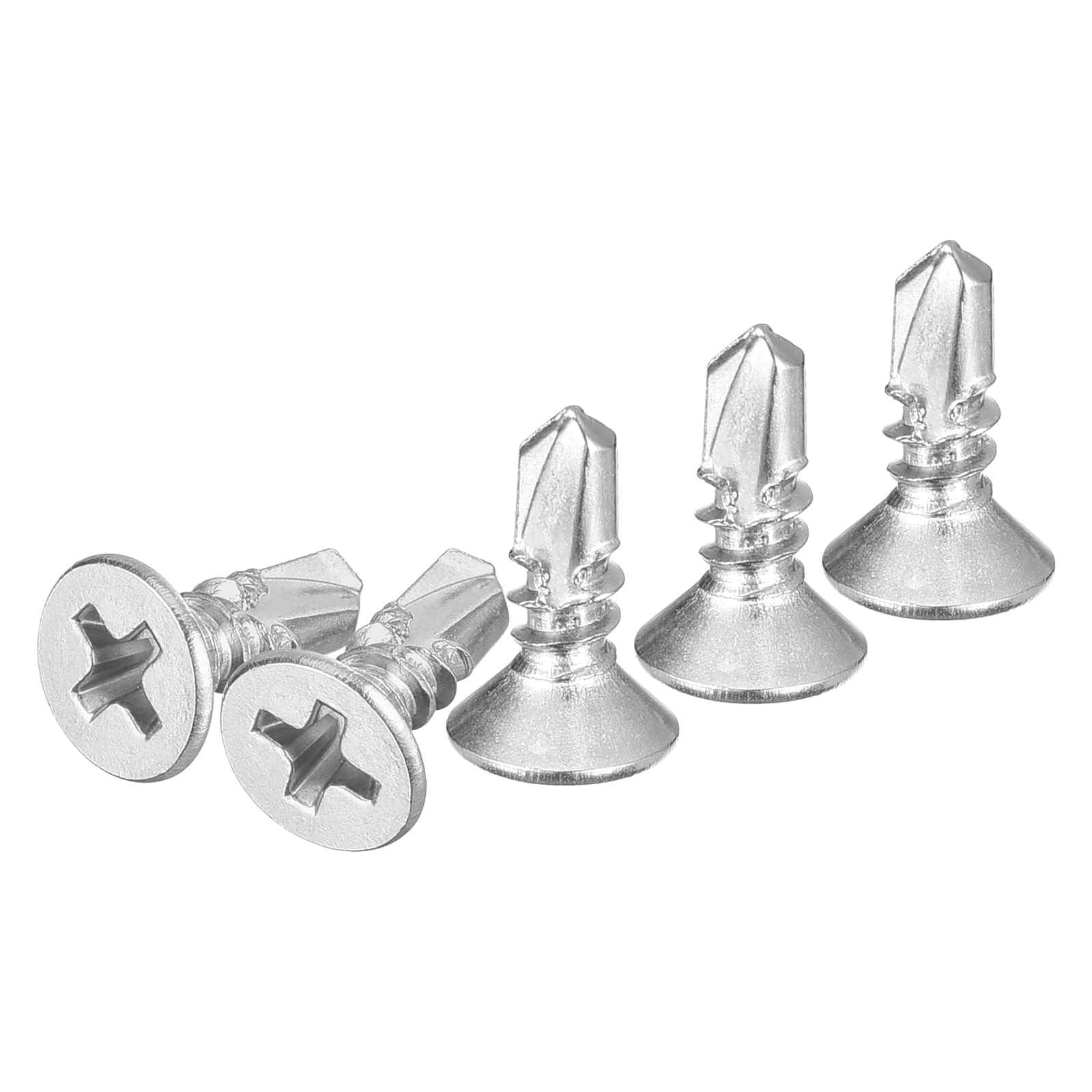 DTGN 100Pcs ST4.2x13mm Self Drilling Screws, 410 Stainless Steel Flat Head Phillips Sheet Metal Screw - Good for Wood to Metal, Furniture - Silver — image 1