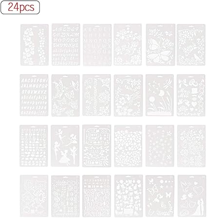 Amazon Aibecy 絵描きステンシルテンプレート24点セット プランナー ノート 日記 スクラップブック 日記 グラフィティカード Diy 子供 学生 初心者向け サイズ 10 7インチ 日記帳 文房具 オフィス用品