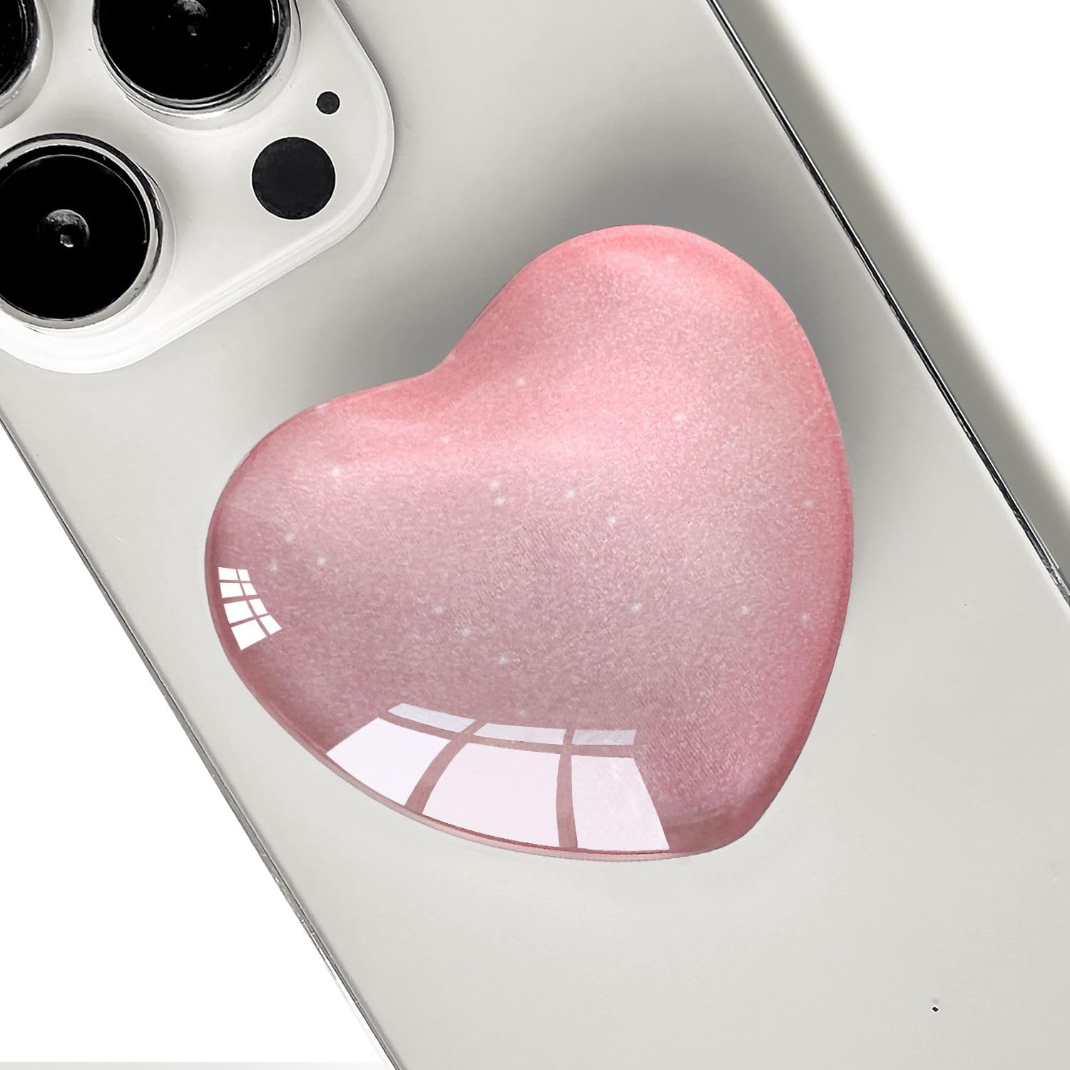 Photo 1 of Ksadiye Expandiing Moblile Cell Phone Grip Heart Shape Glass Holder for Smartphones, Cellphone Collapsible Stand? Pink