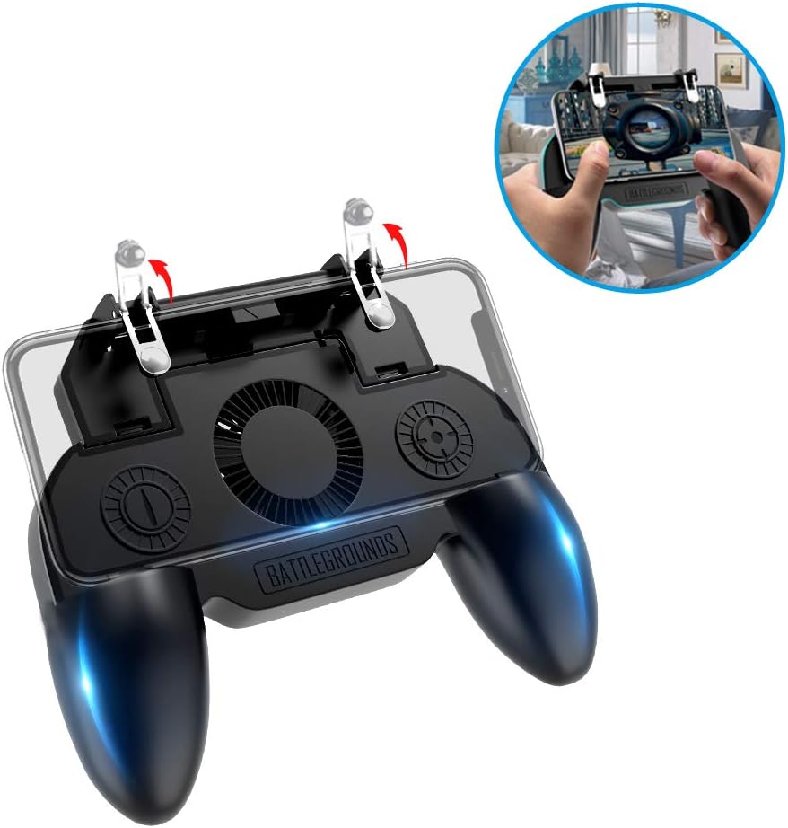 Mobile Game Controller, Virwir Phone Gaming Trigger with Power Bank Cooling Fan for PUBG Fortnite, Mobile Cntroller L1R1 Game Joystick Gamepad Grip Remote for 4-6.5" IOS Phone and Android