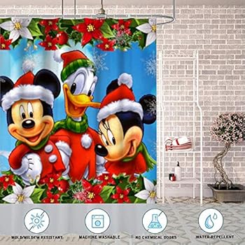 Amazon.com: Merry Christmas Mickey and Friends Bathroom Shower Curtain ...