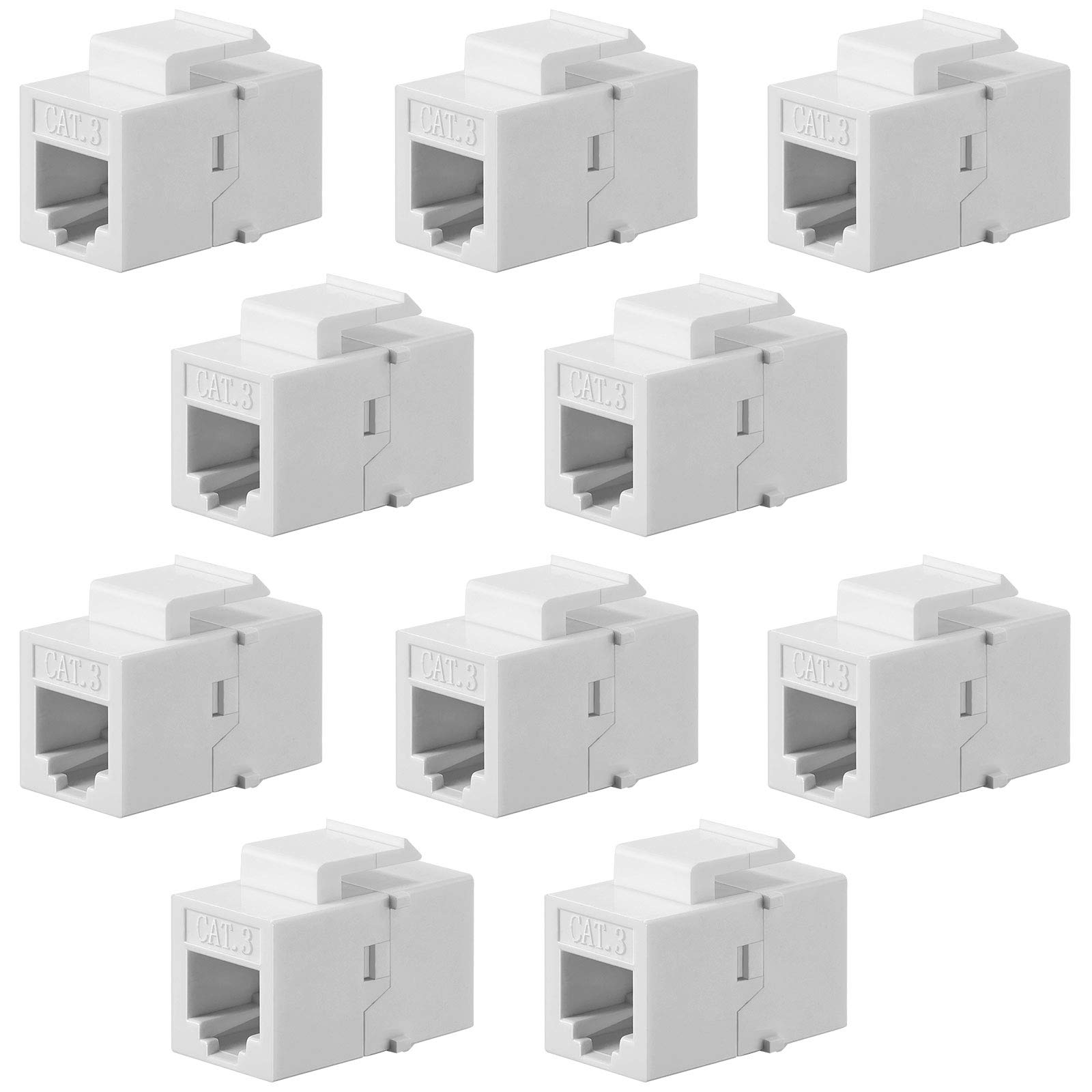 Photo 1 of 10 Pieces CAT3 Telephone RJ11 6P4C Jack Phone Line Connector Coupler Phone Female to Female Telephone Jack Coupler (White)