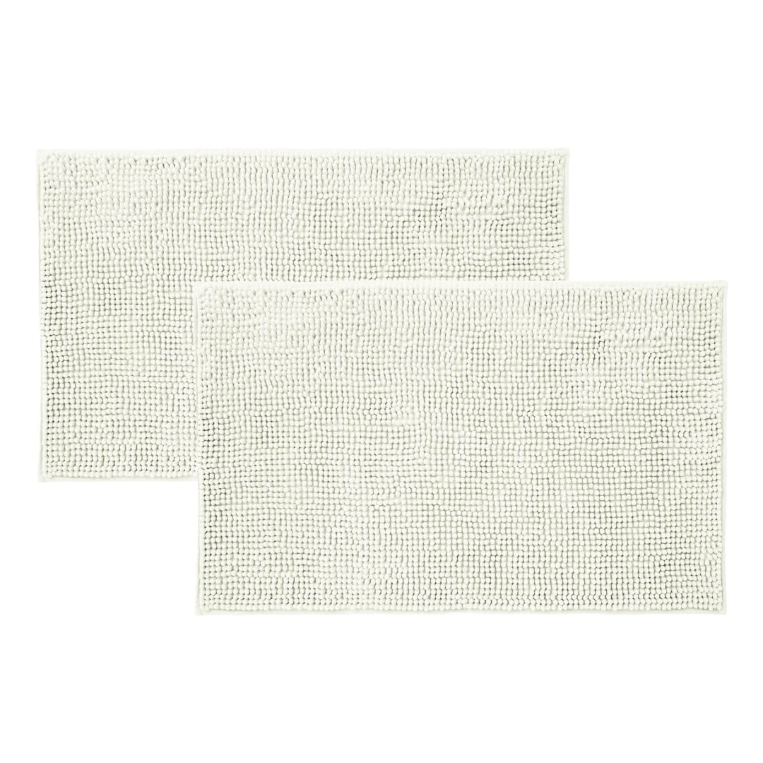 Allure Pack of 2 Bobble Chenille Bath Mat Non Slip 50 x 80cm - Soft, Absorbent, Easy Care (Cream)