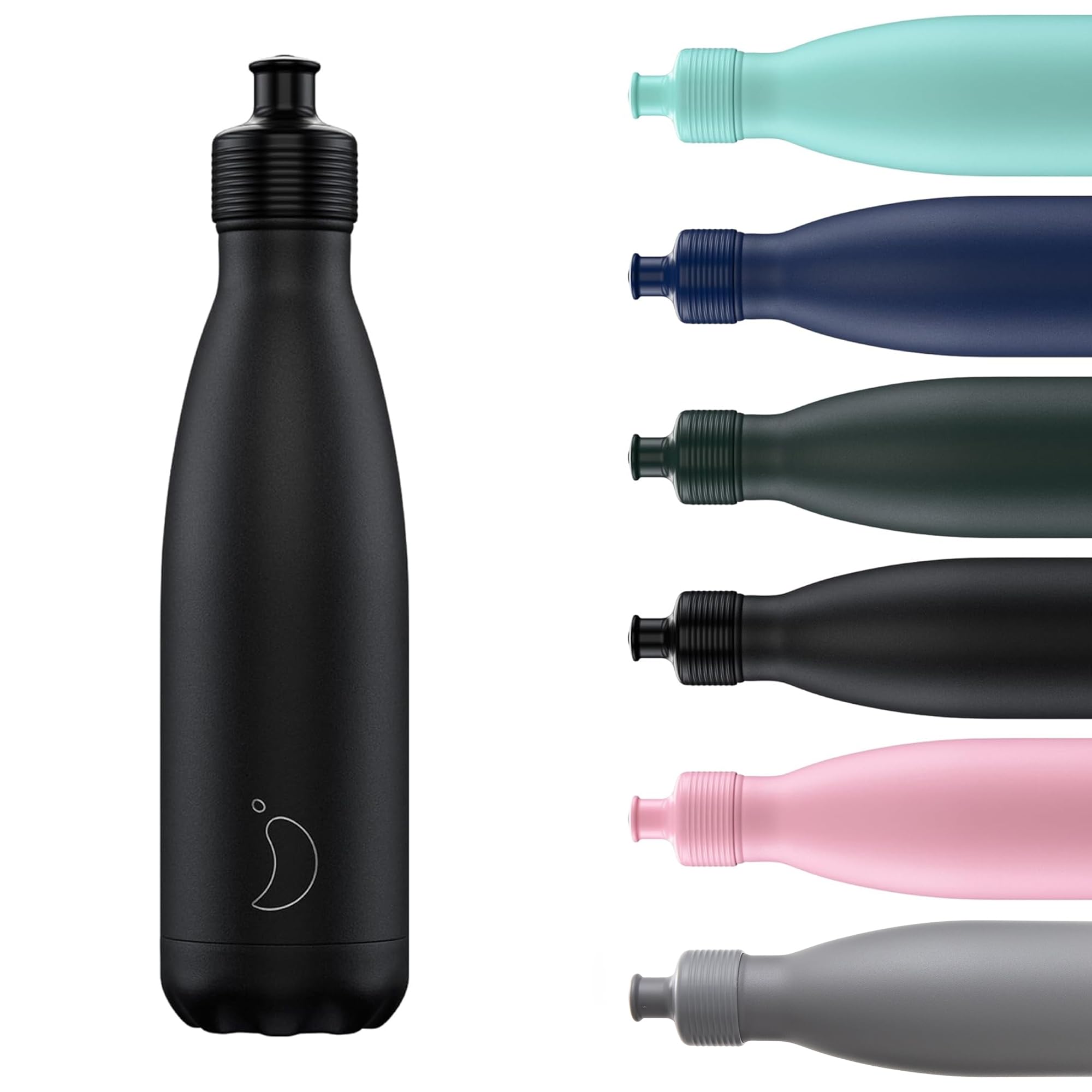 Chilly's Original Sports Bottles - BPA-Free Stainless Steel Reusable Water Bottle - Keeps Cold, Double Walled, Vacuum Insulated - Dishwasher Safe Lid - 500ml - Monochrome Black — image 1